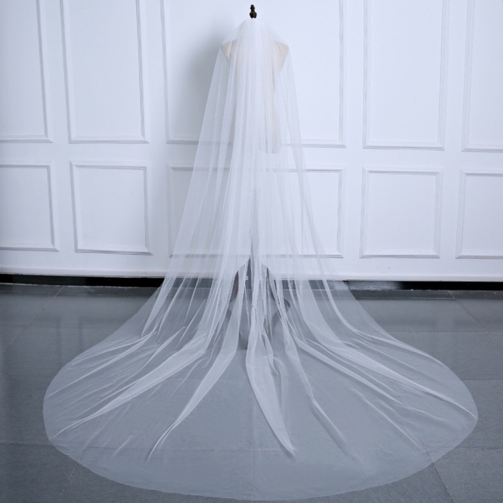 White Long Bridal Veil - Elegant Sheer Wedding Veil
